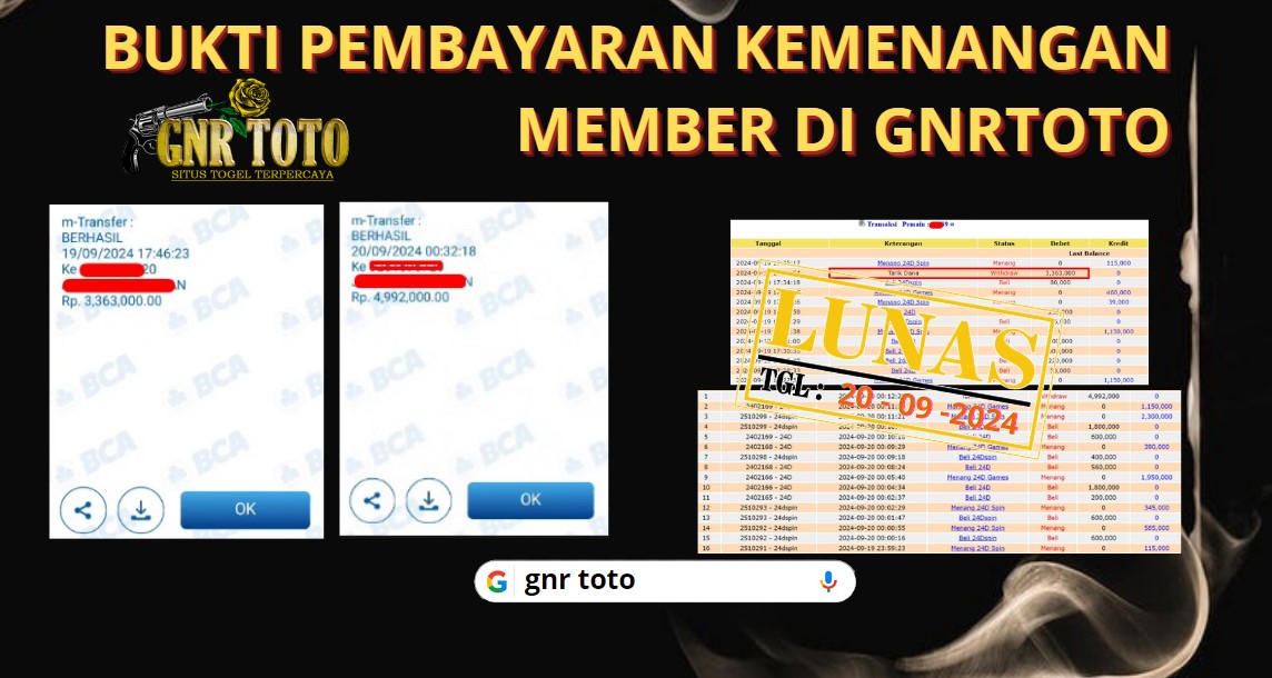 BUKTI KEMENANGAN MEMBER GNRTOTO LIVE CASINO Pada Permainan 24D Spin!!!